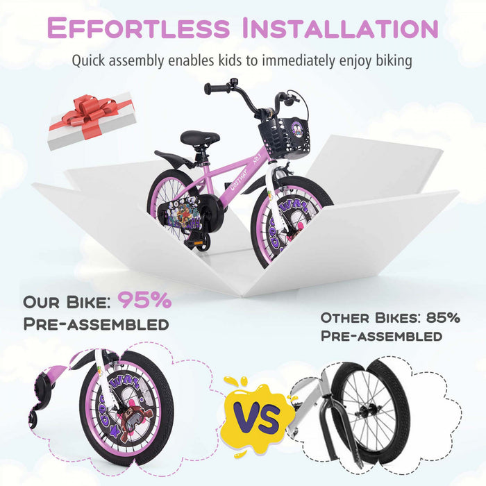 Costway 18\" Velo Pour Enfants Pour 4-8 Avec Guidon Reglable En Hauteur Et Frein A Main En Selle Violet