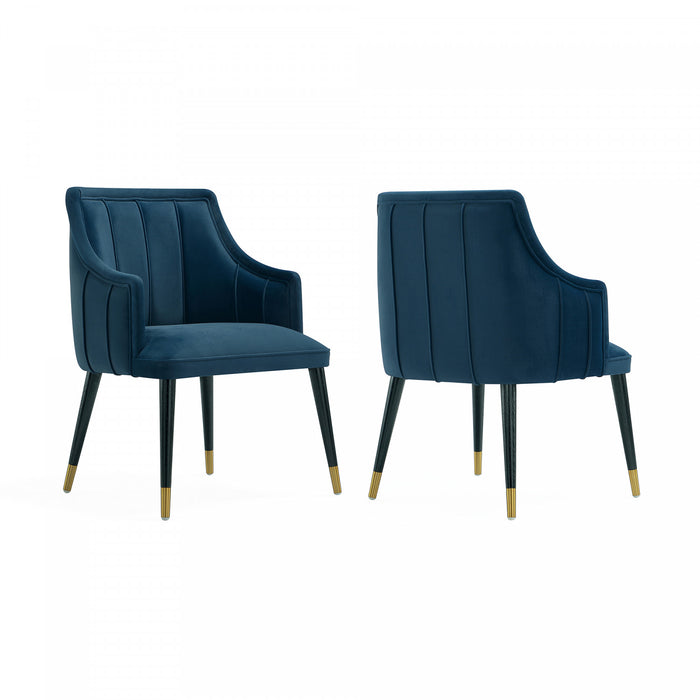 Fauteuil moderne Eda en bois avec accoudoirs, bleu minuit