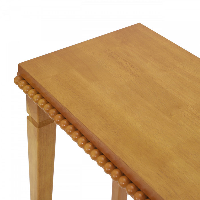 Console rustique en bois Martha 120 cm avec bordure perlee decorative - brune