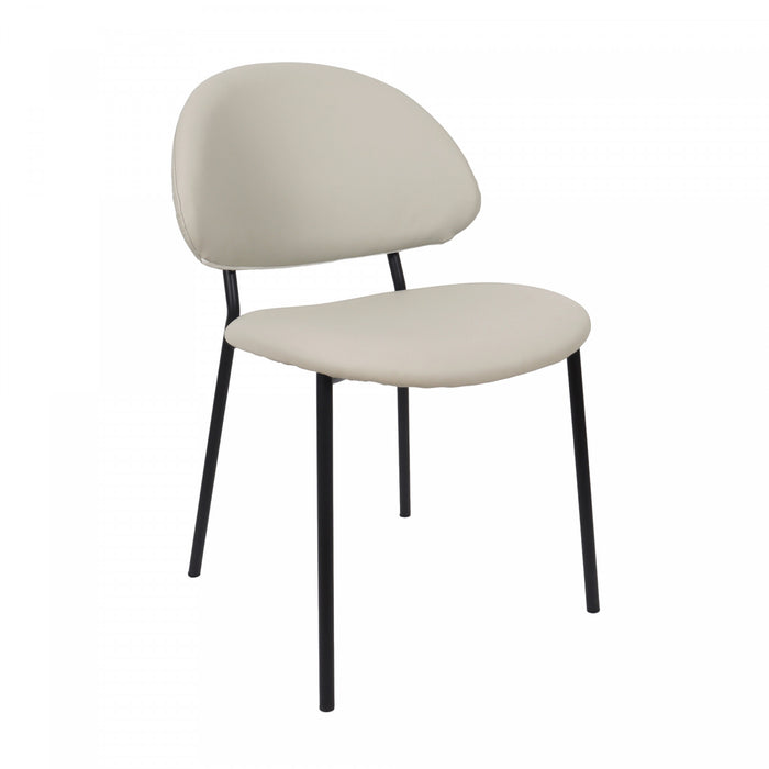 Chaise laterale contemporaine moderne en cuir vegetalien et metal Haven, gris pierre - Lot de 4