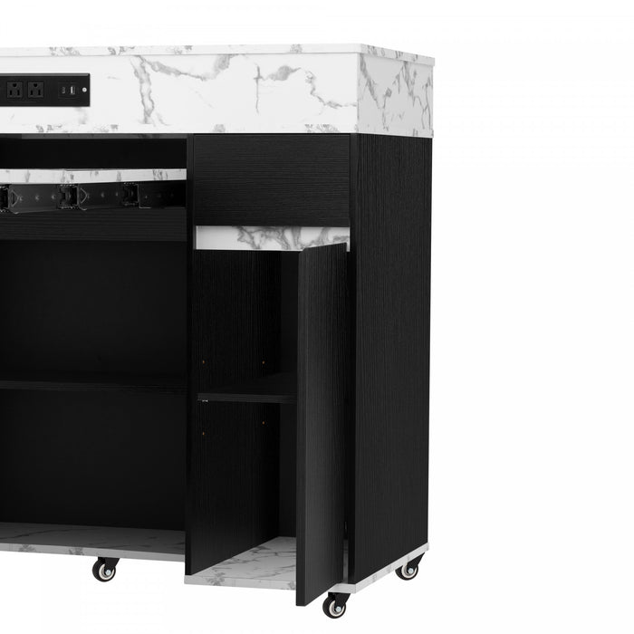 Table a manger extensible Avery avec ilot de cuisine roulant, noir
