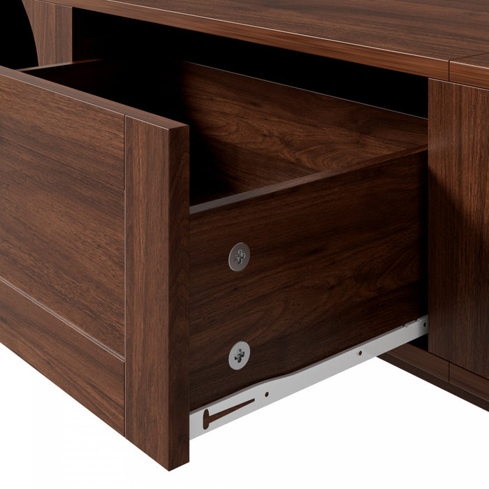 Oakmere Meuble TV Moderne 67 po avec Tiroir et Portes Coulissantes, Noyer