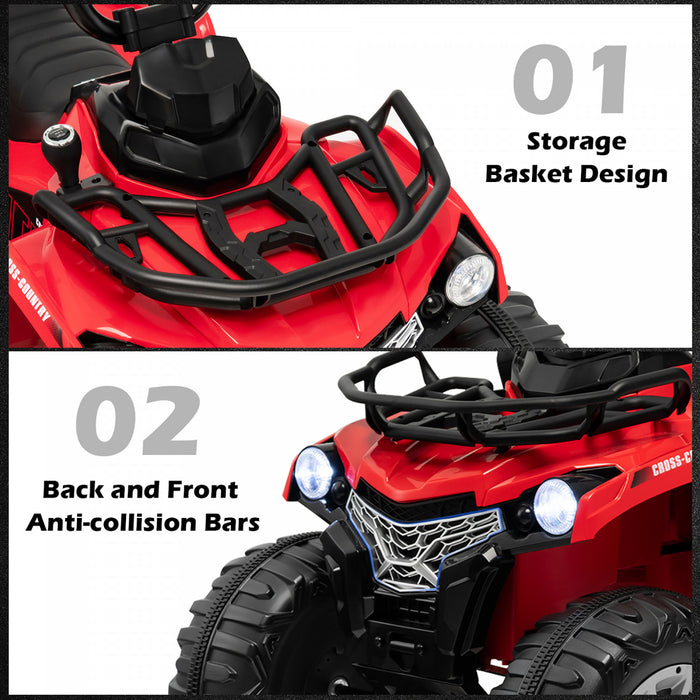 Costway 12v Enfants Rouler Sur Atv Electrique 4 Roues Quad 2 Vitesses W / Mp3 & Phares Rouge