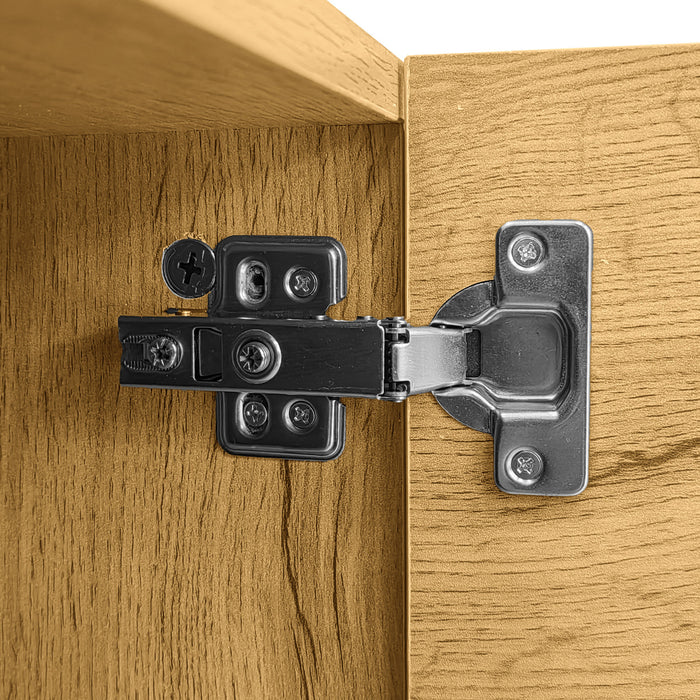 Meuble Tv Moderne Dominic Avec Pieds Metalliques En U, 3 Portes Et 2 Compartiments, Noir/bois Naturel