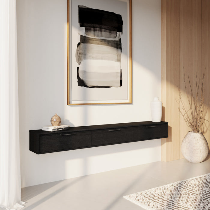 Meuble pour téléviseur mural mince Nordika de 72 po avec 3 armoires de rangement - noir