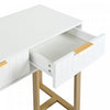 Horizon Modern Console Table with Geometric Drawers and Gold Frame, White/Gold | Horizon Table Console Moderne avec Tiroirs Geometriques et Cadre Dore, Blanc/Or