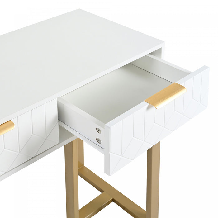 Horizon Table Console Moderne avec Tiroirs Geometriques et Cadre Dore, Blanc/Or