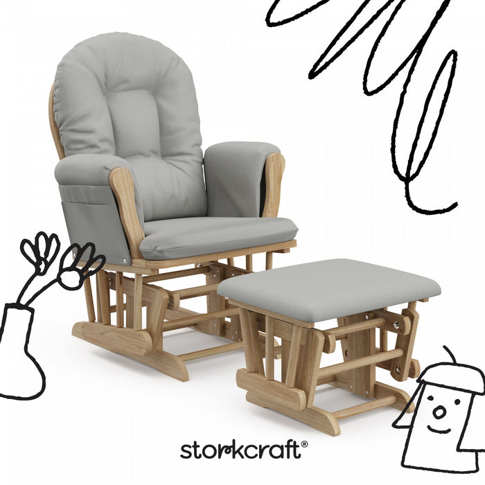 Storkcraft Hoop Fauteuil bercant et pouf - Natural avec gris clair