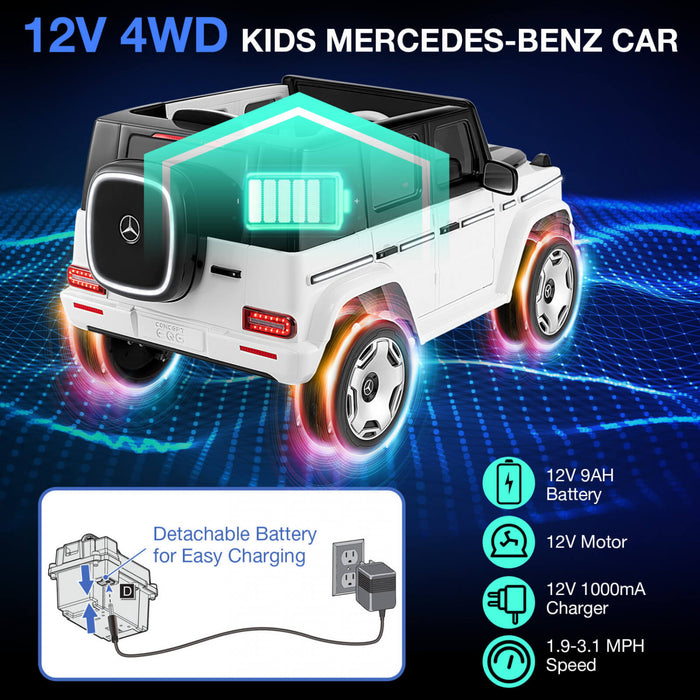 Costway License Mercedes-benz Eqg Enfants Ride On Car Avec Telecommande Batterie Detachable Blanc