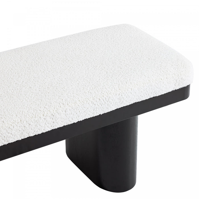 Olivia Banc Ottoman en Bois de 47,5\" avec Tissu en Velours Teddy et Pieds en Bois, Noir