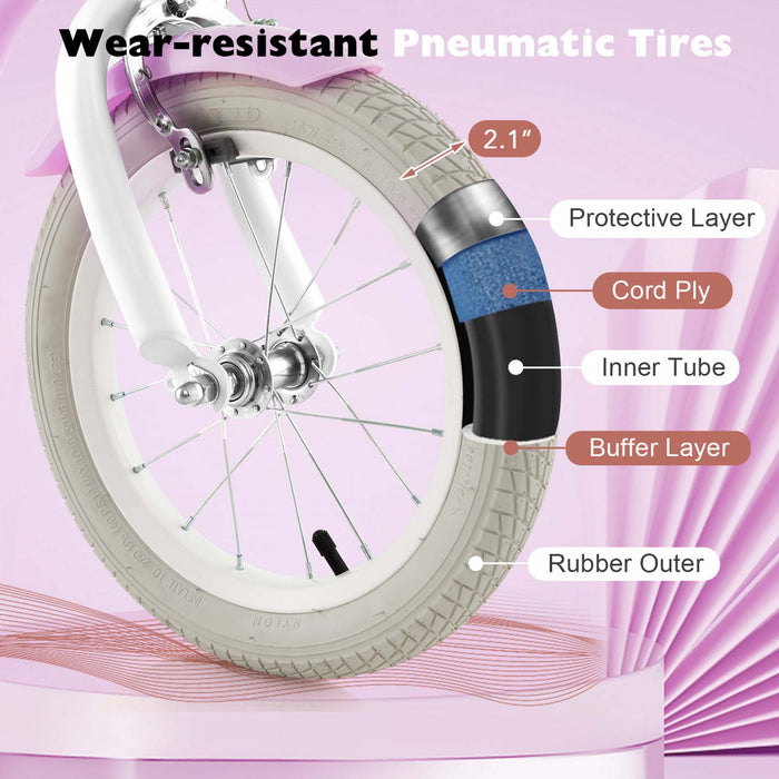 Velo Costway 14\" Pour Enfants Avec Roues D'entrainement Amovibles Et Panier Pour 3-5 Ans Violet