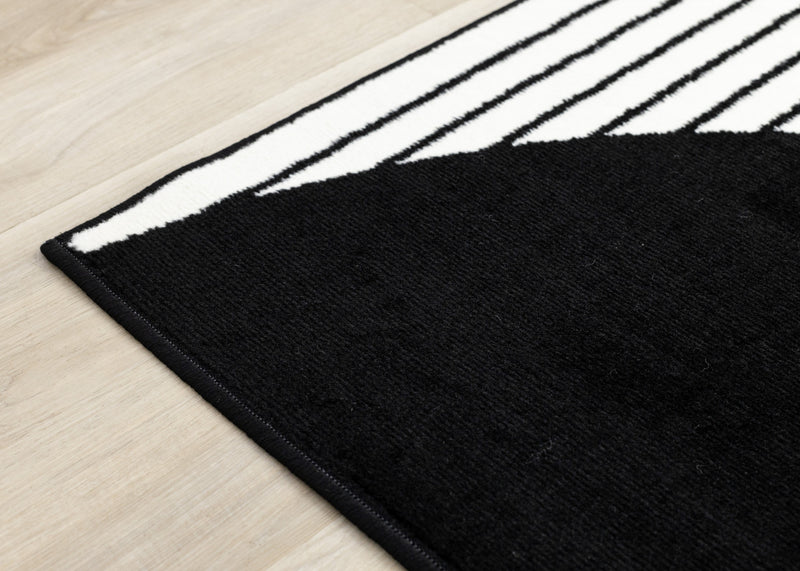 Florence rayures noires et blanches et cercles creux, design moderne, 4'7\" x 6'7\"