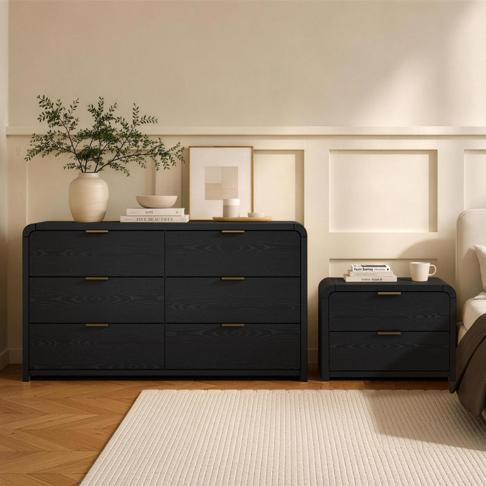 Commode moderne Grace 60\" en noir (6 tiroirs)