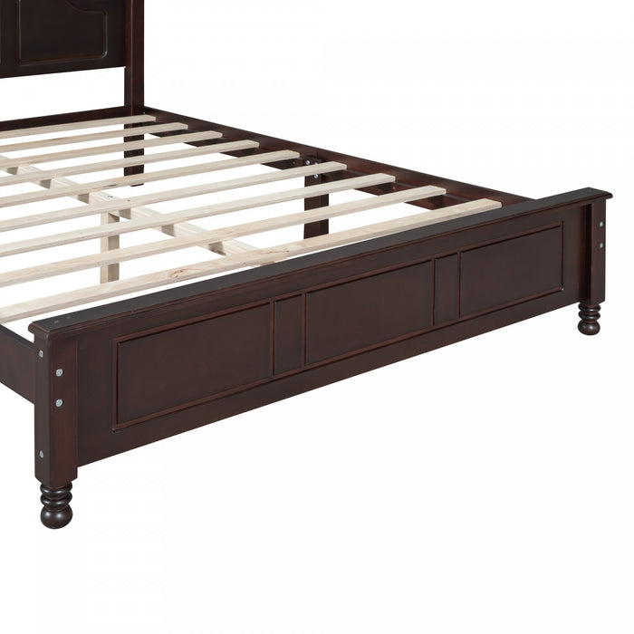Jessie Lit plateforme style retro avec support a lattes en bois, Taille Queen, Noyer