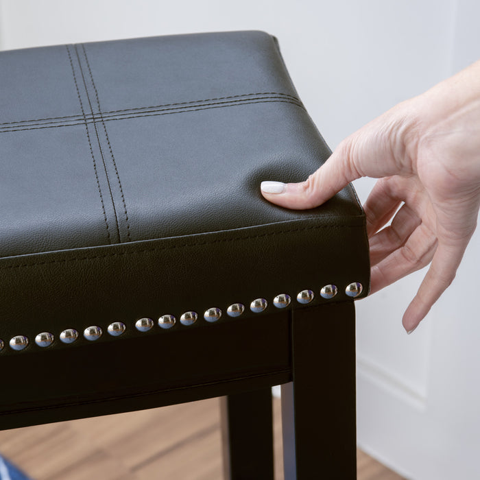 Tabouret Claridge de hauteur comptoir en similicuir noir et sans dossier - ensemble de 2