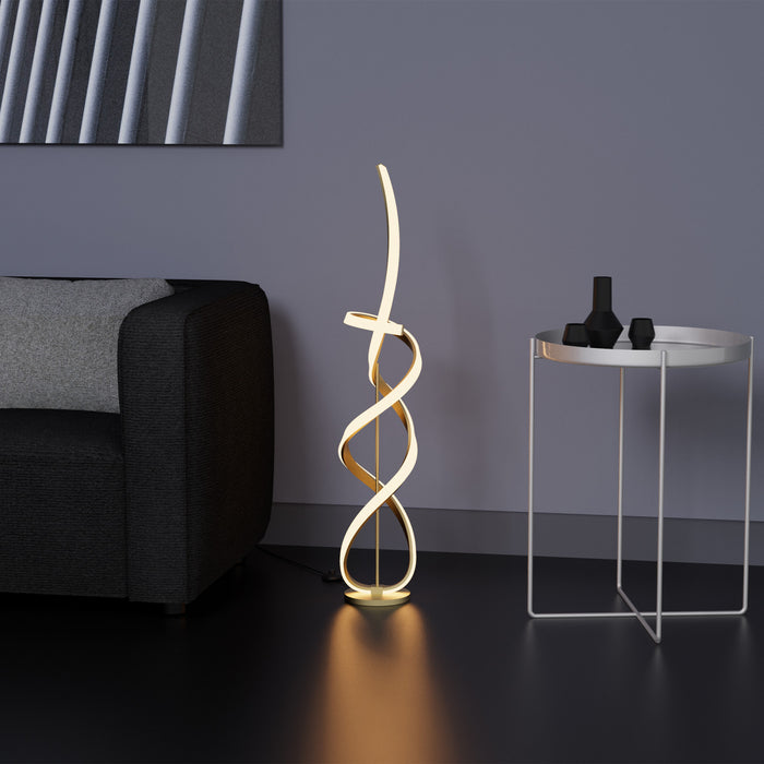 Lampe à pied à DEL de 59 po dorée avec motif torsadé