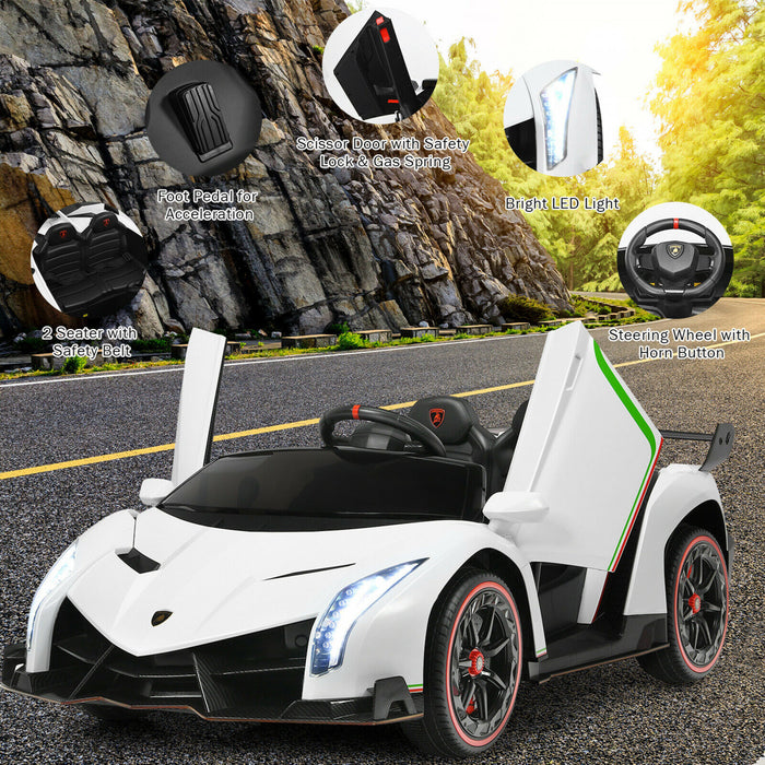 Costway 12v 2-siege Lamborghini Enfants Sous Licence Rouler Sur La Voiture W / Rc & Swing Fonction Blanche