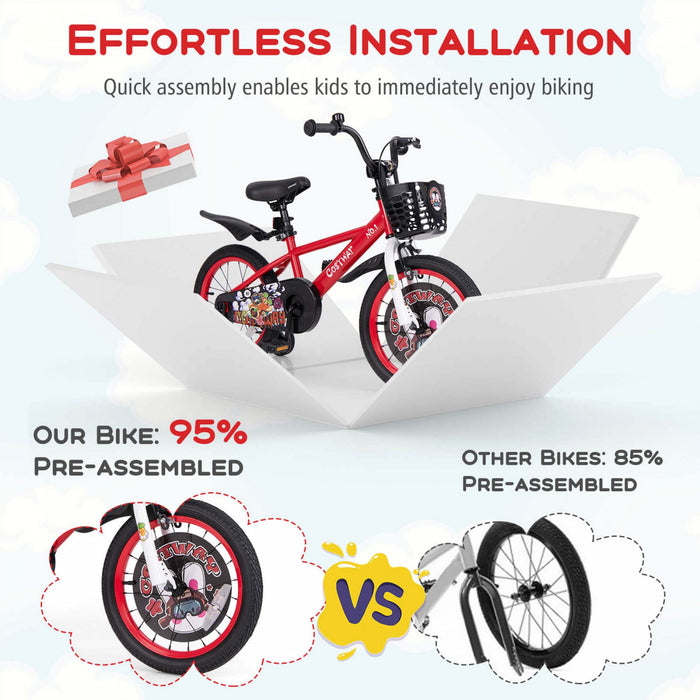 Velo Costway 16\" Pour Enfants Pour 4-7 Avec Frein A Main A Guidon Et A Selle Reglable En Hauteur Rouge