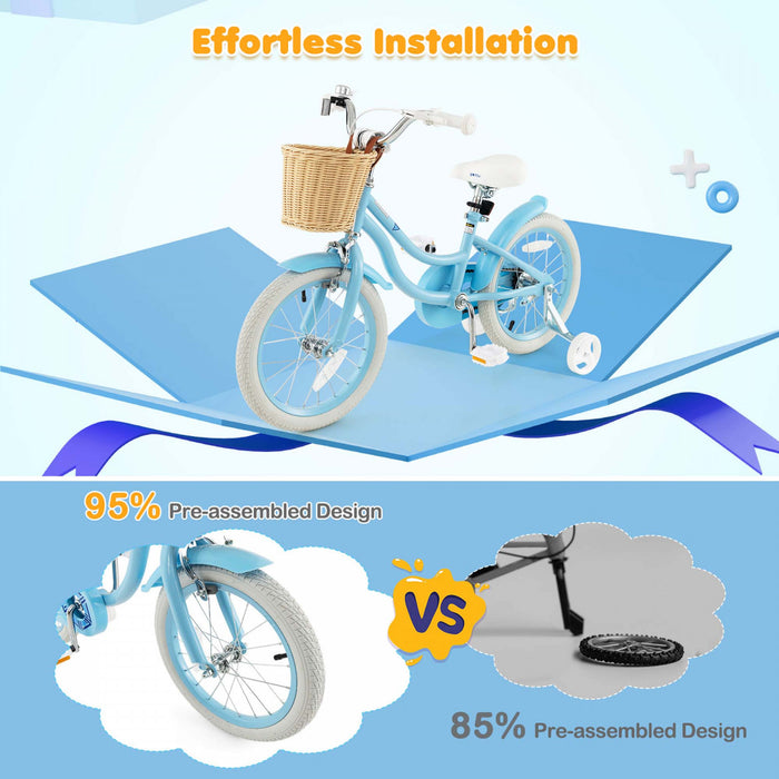 Prorider 16\" Velo Enfant Avec Roues D'entrainement Reglable Guidon Siege Frein A Main Bleu