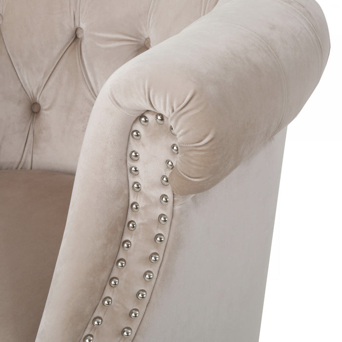 Fauteuil Akira En Tissu Velours Avec Capitonnage À Boutons Et Bordure Cloutée -  Couleur Champagne