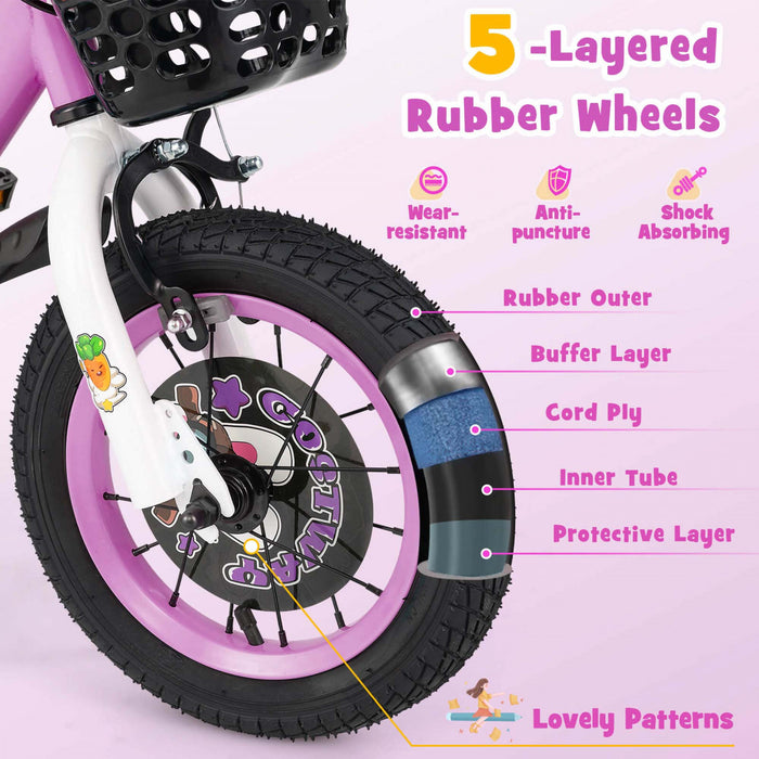 Costway 12\" Velo Pour Enfants Pour 3-4 Avec Guidon Reglable En Hauteur Et Frein A Main En Selle Violet