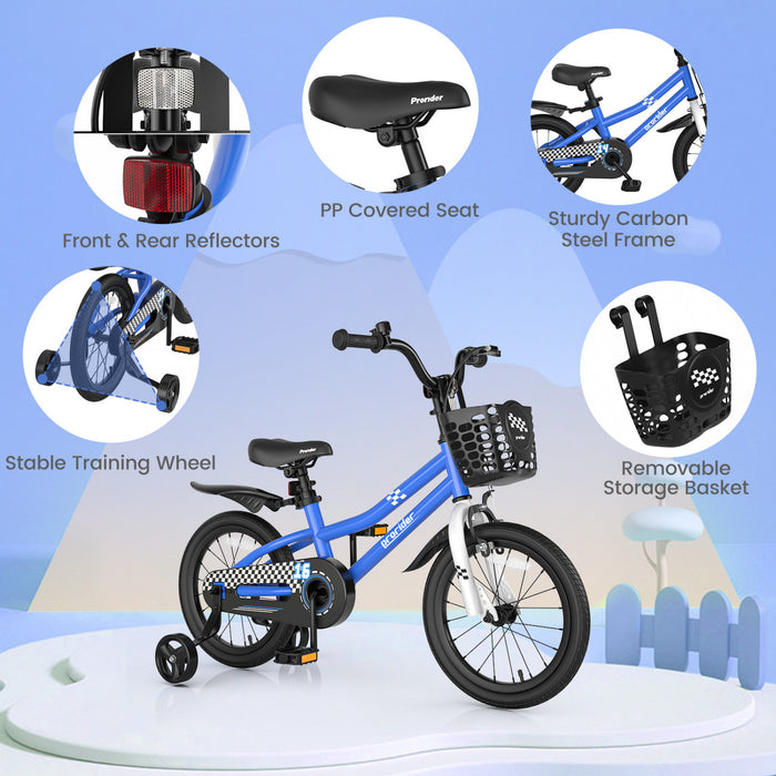 Velo Costway 16\" Pour Enfants Avec Roues D'entrainement Amovibles Et Panier Pour 4-7 Ans Bleu