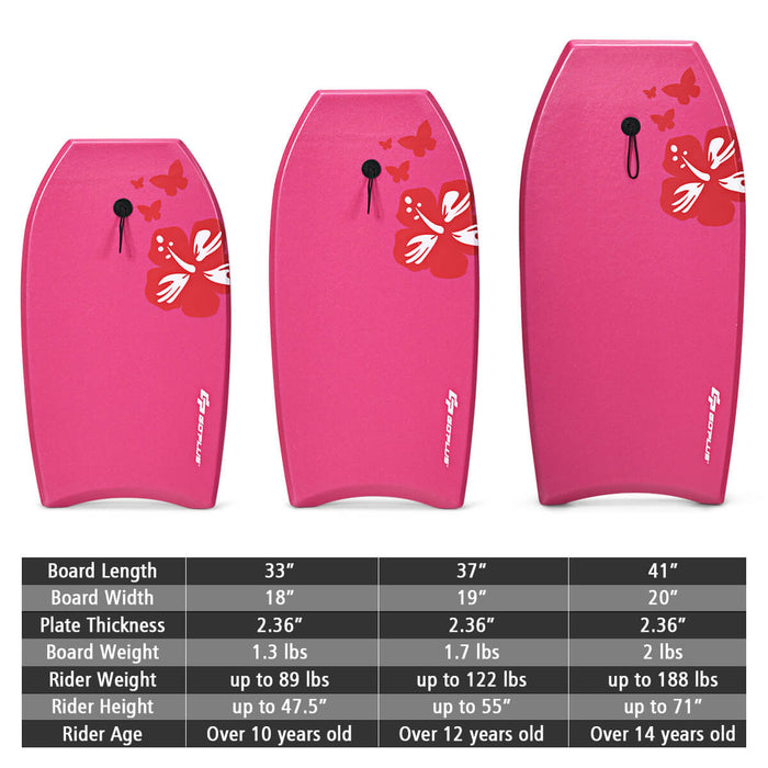 Goplus 41'' Super Leger Bodyboard Surfing W/leash Eps Core Embarque Ixpe Rose