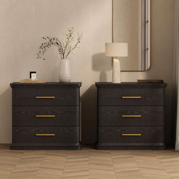 Table de nuit traditionnelle Clifford en noir (3 tiroirs)