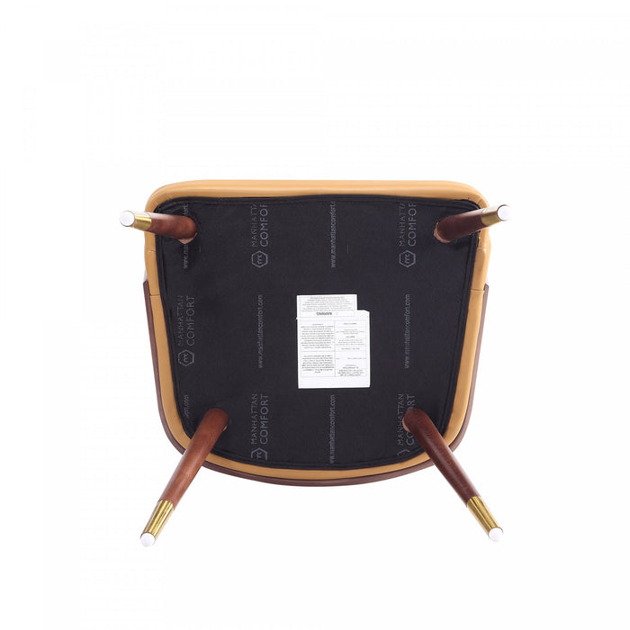 Chaise de salle a manger moderne en bois et cuir vegetalien Reeva couleur camel - Lot de 2