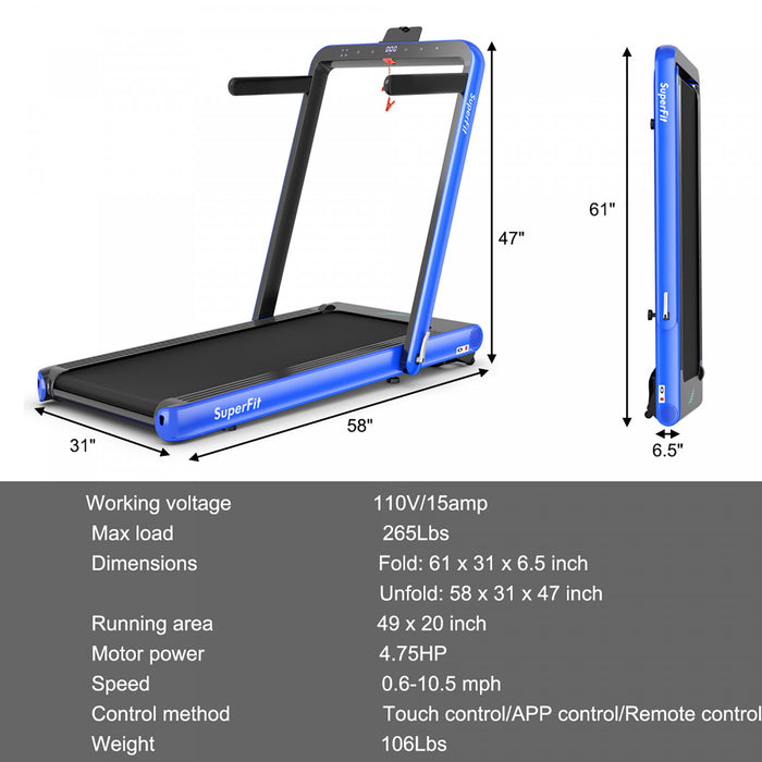 Tapis De Course Pliant 2 En 1 16km/h Superfit – Avec Bluetooth Et Controle Via App
