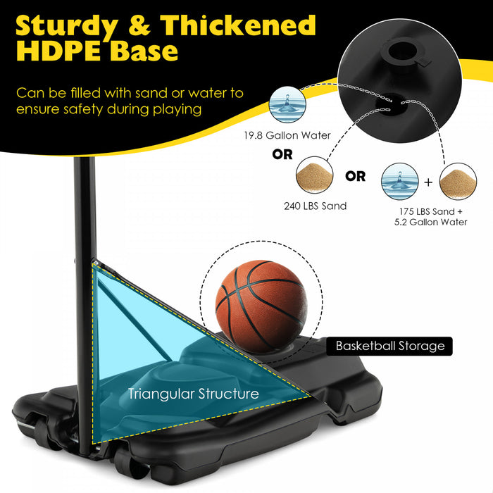 Panier De Basket-ball Portable, Reglable De 130 A 305 Cm, Roues Et Base Rechargeable, Resistant Aux Intemperies, Pour Jouer En Interieur Et En Exterieur, Pour Enfants, Adolescents Et Adultes