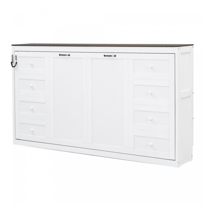 Lit escamotable Olivia en bois massif avec lumiere LED et armoire pliante, taille simple, blanc