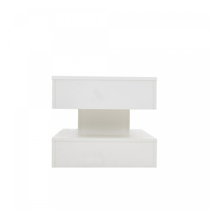 Flexi Table Basse Relevable Hydraulique 39.9 po avec Eclairage LED et Rangement Cache, Blanc