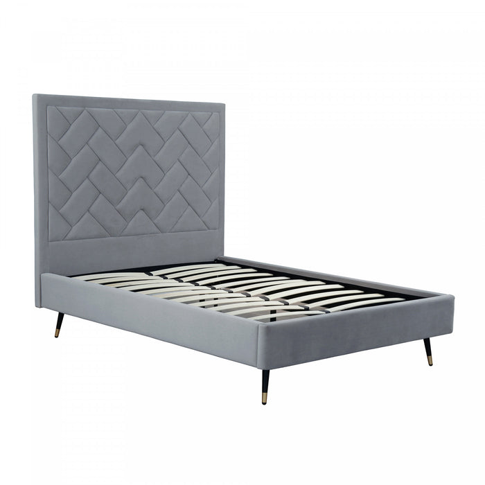 Lit double moderne Crosby en velours gris capitonne