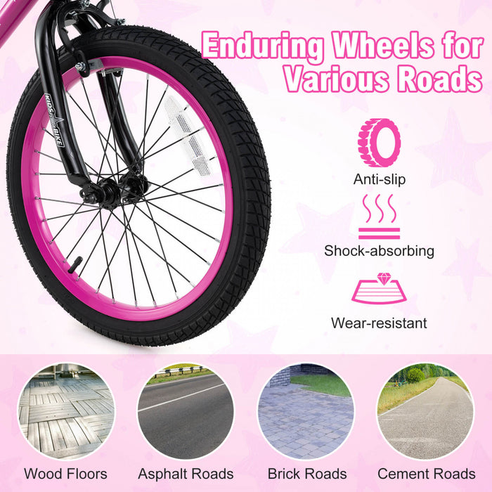Costway 18\" Velo Pour Enfants Avec Roues D'entrainement Guidon Reglable Et Frein A Main De Siege Rose