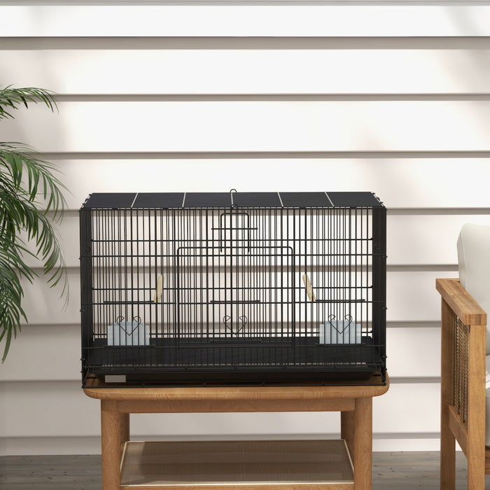 Pawhut 17,7\" Cage A Oiseaux Pour Canaris, Pinsons, Cage A Perruches Avec Plateau Amovible, Panneau En Maille Inferieure, Perchoirs En Bois, Recipients Alimentaires
