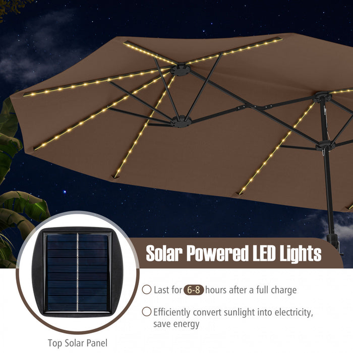 Costway Parasol de patio extra-large de 15,5 pieds avec lumieres solaires LED et 12 baleines robustes marron