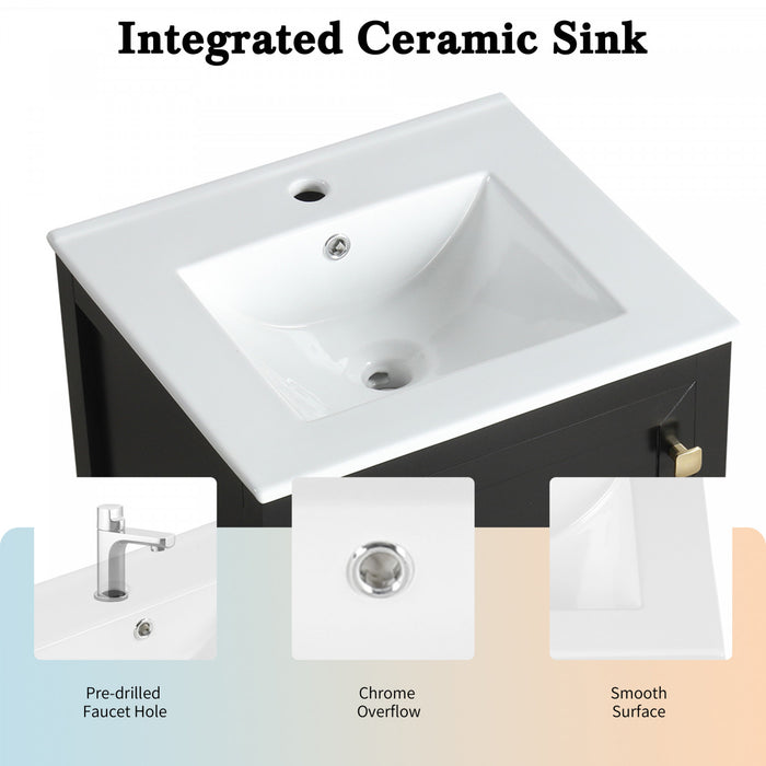 Puret Meuble-Lavabo Simple 20 po avec Etagere de Porte et Tiroir Coulissant, Noir