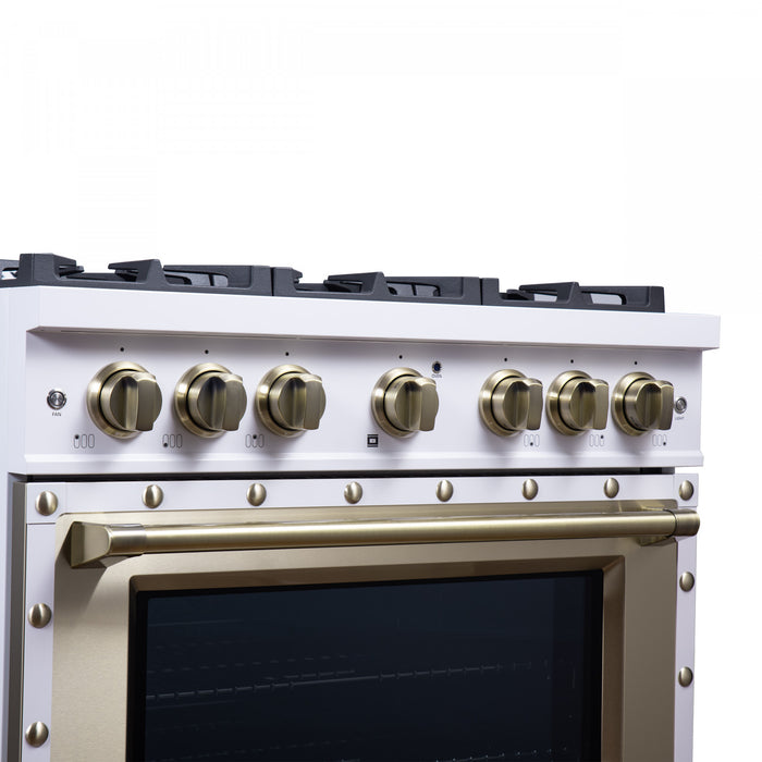Cuisiniere double combustible Ambassador de 36 po, blanche, 6 bruleurs scelles, 5,2 pi³ – FFSGS6199-36CPWHT
