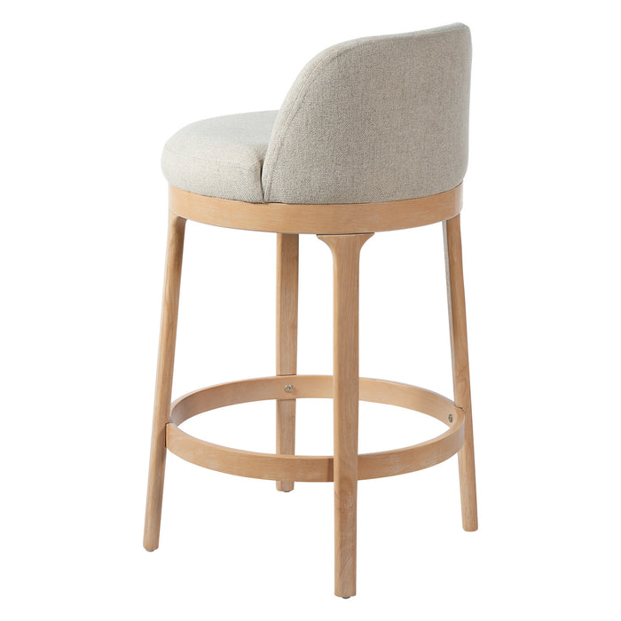 Amelia – Lot de 2 tabourets de bar de hauteur comptoir ergonomiques en bois d’hevea avec revetement en tissu, finition naturelle