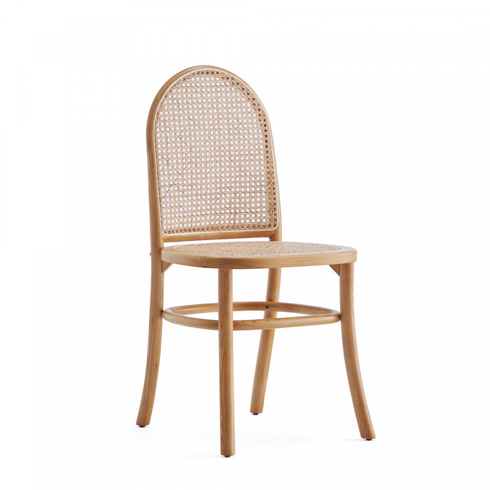 Chaise de salle a manger Paragon Industry Chic avec dossier en cannage et assise rembourree en bois, coloris flocon d’avoine - Lot de 4