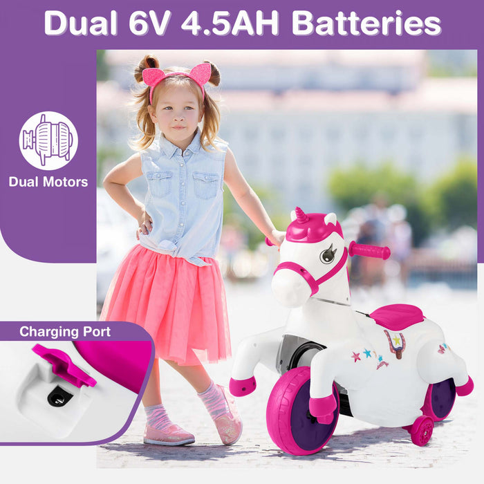 Costway 12v Enfants Monter Sur Jouet Unicorne Avec Roues D'entrainement Musique Un Bouton Demarrer Cheval Jouet Rouge