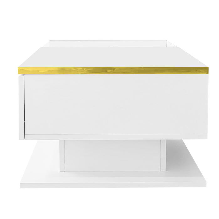 Maxwell Table Basse Haute Brillance de 39,4\" avec Verre et Effet LED, Blanc