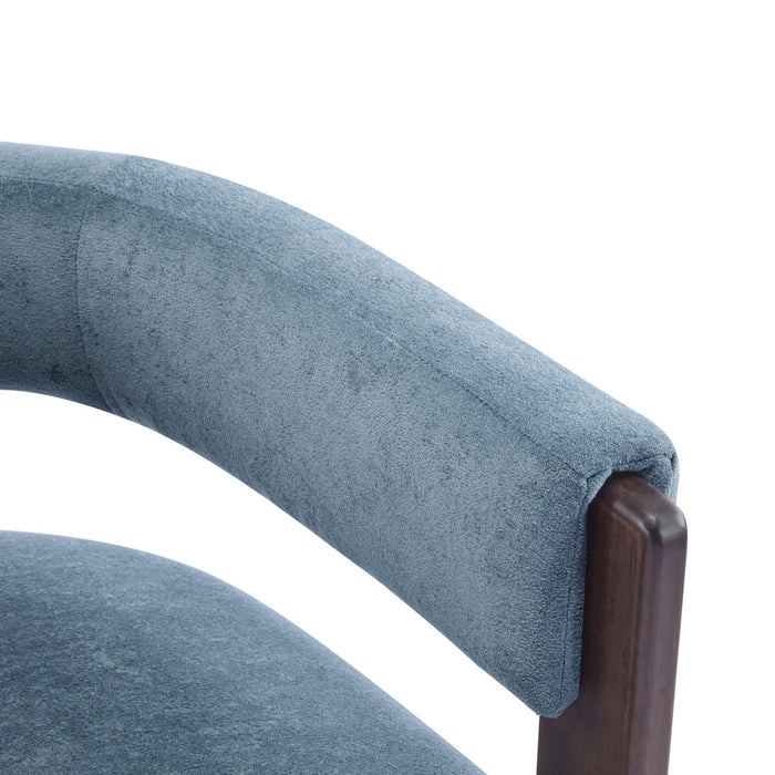 Olivia Fauteuil d’appoint rembourre en velours avec dossier cylindrique et structure en bois de caoutchouc, bleu
