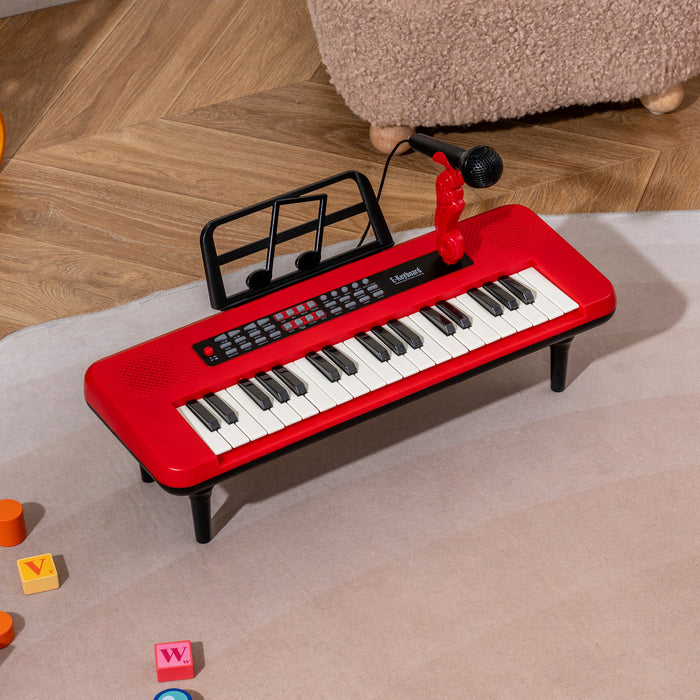Costway Clavier de Piano Portable pour Enfants 37 Touches, Jouet Musical avec Microphone et Pupitre - Rouge