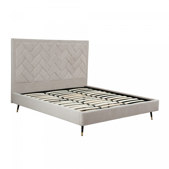 Lit king moderne Crosby en velours capitonne coloris grege