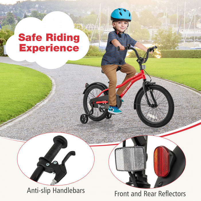 Costway 18\" Velo Pour Enfants De 4 A 8 Ans Garcons Et Filles Avec Reflecteurs Reglables De Frein A Main De Siege Rouge