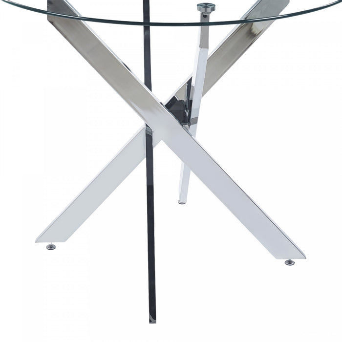 Table a manger ronde multifonctionnelle Alex avec plateau en verre, finition chrome