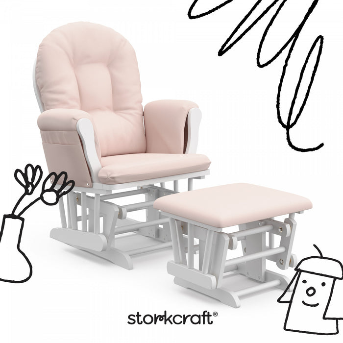 Storkcraft Hoop Fauteuil bercant et pouf - Blanc avec pink