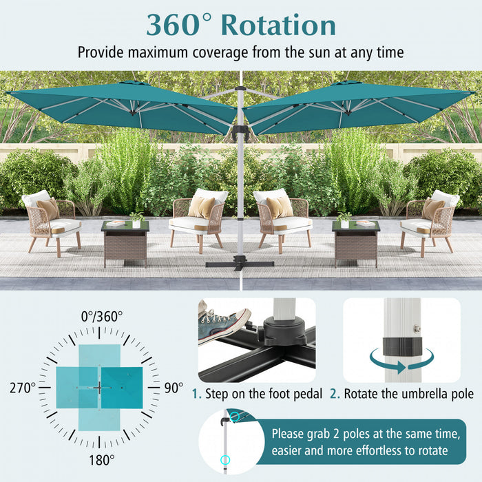 Costway Parasol d'exterieur a bras articule 10 pieds en aluminium suspendu deporte, avec rotation a 360° Bleu